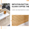 Chinese style white solid wood and imitation rattan coffee table, rectangular solid wood coffee low table, small living room coffee table