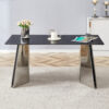 63"x31.5x30" Black Marble-Patterned Slab Dining Table with Stainless Steel Butterfly Legs.The tabletop is designed to be scratch and heat resistant.Slabs Tabletop,Stainless Steels Legs.