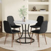 Table and chair set.A Modern Minimalist Circular Dining Table With A Diameter Of 33.3 Inches.Paired With 4 Black Linen-Cotton Material High Resilience Dining Chair with Metal Leg.