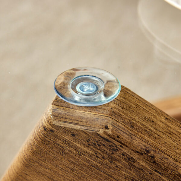 Circular glass coffee table, 33.4-inch modern and distinctive design tea table. Tempered glass countertop, wood colored MDF table legs. Suitable for living rooms and farmhouses