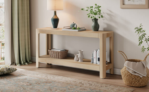 Mirod Modern Farmhouse Console Table,Elegant Minimalist Design with Premium Wood Veneer and Rounded Corners
