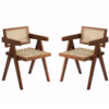 Modern Mid Century Dining Chairs Set of 2, Rattan Accent Chairs, Comfy Armchairs, Outdoor Wood Chairs with Armrest for Bedroom Living Room Reading Room Dining Kitchen, Brown