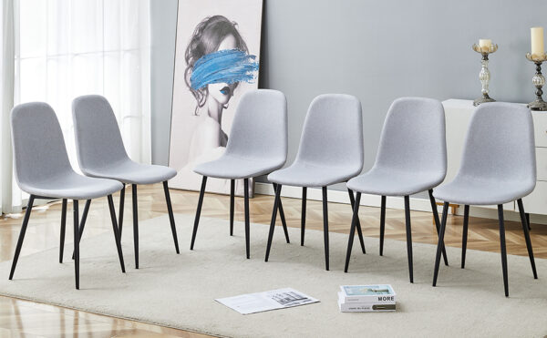 49b529ad83d44ac3ac4d1d6eda65262c_81e0e004b75ea672ac8939b6b871e967 Comfortable Linen-Cotton Dining Chair Set - Six Pieces in Light Gray.Integrated Seat and Backrest,Linen-Cotton Material,Modern Home Matching.