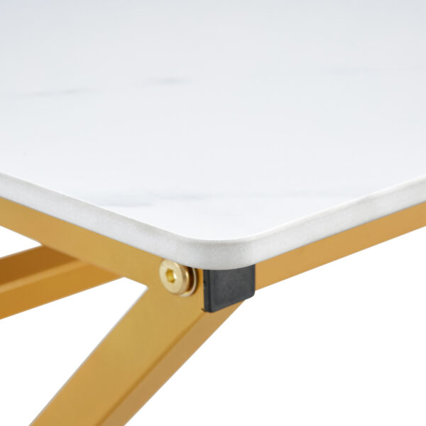49ec91a708fa4052bdcaae68f1b0b495_5c27bb44356ca9cf65d1fe30ae763532 A coffee table made of rock slab material, with a smooth and natural surface that complements the modern design of the golden metal legs, making it suitable for living rooms of all sizes.47*23.6