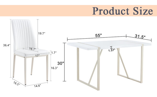 4a452681e3f14e57a0bb51318d85907b_6741cd50f46bc6f23b0864245cbaa099 55"x31.5"Cream-Style White MDF Dining Table Set with 6 Armless Chairs.The backrest of the dining chair is designed with multiple vertical stripes.Adding a warm atmosphere to your family.