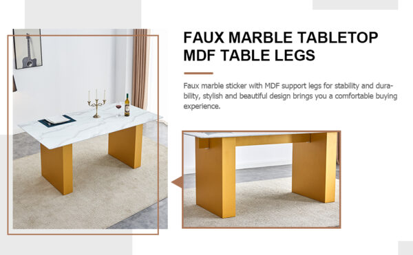 4a5ba68382064861bc4dfe18a5efef8a_c8255843533755eef00115c8d65dd972 Large modern rectangular table with 0.4 inch patterned tabletop and large MDF table legs, suitable for kitchen, dining room, and living room 71 "* 35.4" * 30 " 1546