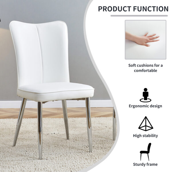 4a7d09fb3c984c6fbad5edfdae862c9a_20231018_b54aa02ff01b9035d57f72b6e2fcba51 Modern minimalist dining chairs, office chairs. 2-piece set of white PU seats with silver metal legs. Suitable for restaurants, living rooms, and offices.W1151116745