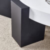 Modern Simple Double-Layer Round Coffee Table - Transparent Gray Glass Top with Black MDF L-Shaped Legs.The detachable design can make the use of space more flexible.