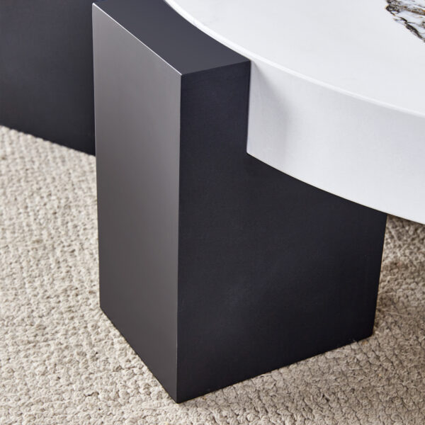 4a8116d7f17b43278fffff66065443e8_25ac0431d22570949cb750a5942cec79 Modern Simple Double-Layer Round Coffee Table - Transparent Gray Glass Top with Black MDF L-Shaped Legs.The detachable design can make the use of space more flexible.