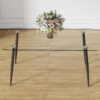 Modern rectangular glass dining table for 4-6 people with tempered glass top and black metal legs, writing desk for kitchen, dining room and living room.