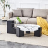 Modern Simple Double-Layer Round Coffee Table - Transparent Gray Glass Top with Black MDF L-Shaped Legs.The detachable design can make the use of space more flexible.