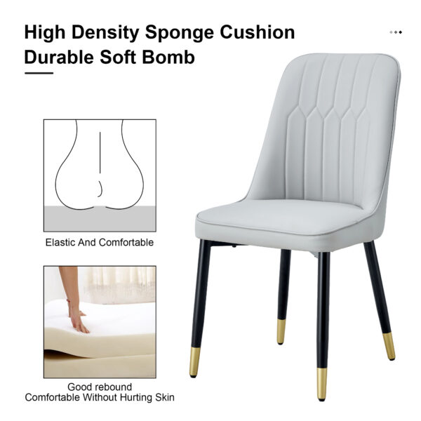4adbf27011b4473bb22f8ca66cf35a34_20230926_e7bc71af5d286587e14e73dce8fae074 Modern dining chairs are equipped with light gray PU artificial leather backrest cushions and black metal legs, suitable for restaurants,kitchens,and bedrooms.Set of 4pieces (light gray+PU)W1151118943