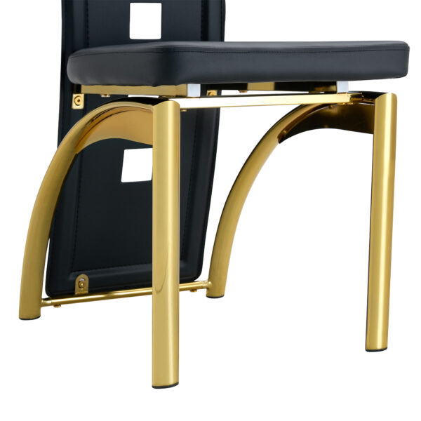 4ae3425750644416a188988316ede4e5_62d5bd3b9c29ec7a7df1393820c018b1 Table and chair set.63"*35.4" White Imitation Marble Pattern MDF Dining Table Set - 4 PU Chair With Black Saddleback, Geometric Pattern Backrest,Golen Curved Metal Leg..Suitable For Various Scenes.