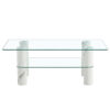 Modern minimalist double layered transparent tempered glass coffee table and coffee table, paired with white MDF decorative columns. Computer desk. Game table. CT-X02