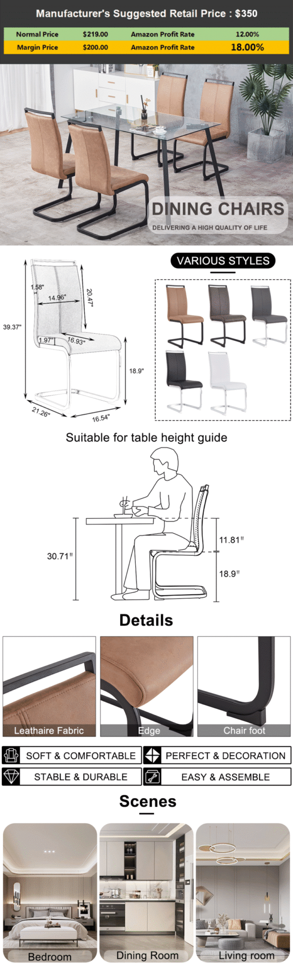 4b568310a98945d29d12ee56ab2d1b31_20220725_40cdf97fb88619ef2b2006699c1d0edc Dining Chairs,tech cloth High Back Upholstered Side Chair with C-shaped Tube Black Metal Legs for Dining Room Kitchen Vanity Patio Club Guest Office chair (Set of 2) Brown1162