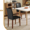 Table and chair set. White Sintered Stone Tabletop, Rubberwood Legs,Foldable Computer Desk, Foldable Desk.Paried With 4 Black PU Dining Chairs with Walnut Color Metal Leg.