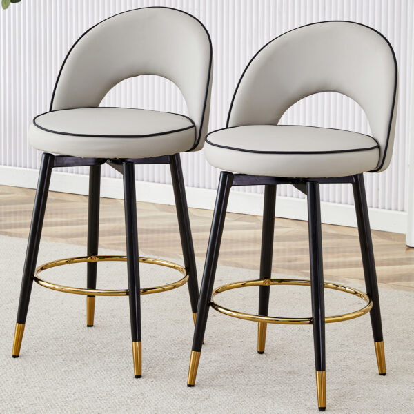 4b74ace5484a49bf8a6d70be32ba59b5_991e2f19fb6f9de17db27e1fe3d5a341 360 ° rotatable bar chair.Modern PU comfortable upholstered bar chair with smooth and beautiful black metal legs for dining room, kitchen, terrace and guest office chair.Set Of
2.W1151P153940