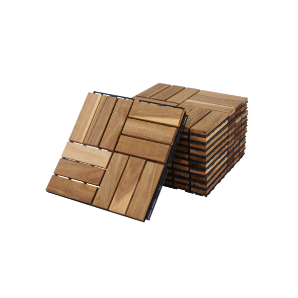 30 PCS Interlocking Deck Tiles Checker Pattern, 12" x 12" Square Yellow Acacia Hardwood Outdoor Flooring for Patio, Bancony, Pool Side,...