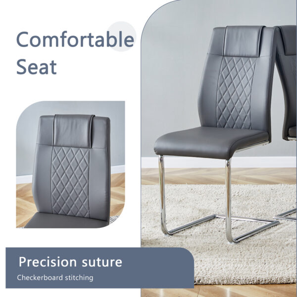 4b8d479cc5324d20b08e6360291ef267_102bfa434152199d4249d3cd3fb04056 Table and chair set.63"x31.5x30" Black Marble-Patterned Slabs Tabletop with Stainless Steel Butterfly Legs.Paried with 4 Dark gray high-quality PU chairs with silver metal legs.