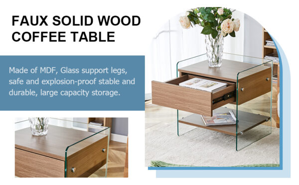 4b94256b64c3495bbff0d9b41fbebd54_318da1745725a1715d5acb16d4bf296d Bedside table with drawers. The board surface is MDF sticker, and both sides are transparent tempered glass. The design is simple and elegant, with excellent storage functions.
