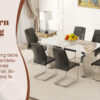 Table and chair set.63*31.4 Inch Pandora Patterned Sintered Stone Dining Table Set - 6 Black Chairs With Silver Metal Legs.Modern Light Luxury.Perfect For Dinner Room,Meeting Room,Kitchen,etc.
