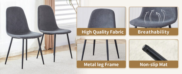 4be0c7b3e4de4cdcb2ecaf5e07f22c32_219c477f60dcc517a725f00b86843282 Table and chair set.79"x31.5" with X-shaped Black Metal Table Legs,Wood Grain Textured MDF Crossbeam.Paired With 6 Chairs Made Of Dark Gray Lnen Fabric.Iron pipe spraying Legs.