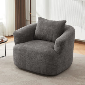 360° Swivel Chair, 38.2" Accent Chair Sofa, Upholstered Swivel Barrel Sofa Chair with a Throw Pillow for Living Room, Bedroom, Office and Hotel, Grey