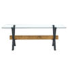 Elegant Transparent Tempered Glass Dining Table - 79"x31.5" with X-shaped Black Metal Table Legs,Wood Grain Textured MDF Crossbeam. With a Thickness Of 0.39 Inches.Comfortably Accommodate 6-10 People.