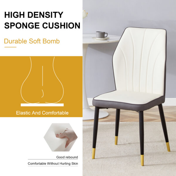 4c2d62641f574c8087b27d97ee4dc486_cd015399f8e88b988ab9e864b900fbef 4 modern dining chairs with stylish PU patterned backrest and black metal legs for a comfortable home experience in the kitchen, bedroom and office.