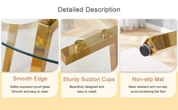 4c630c36a5e743d99fcad7d9d017e4b6_a48d06ab66915340d1451eeeaf7d432a Modern Luxurious Round Tempered Glass Dining Table with Gold 7-Shaped Metal Legs,suitable for family meals, office conferences, or as a casual coffee table for various occasions.36*36*29.5