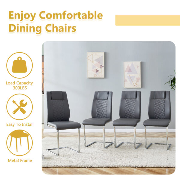 4c7364f789bb4d90aded0f5d9684b0e6_a0836230f910d3f70aa03a43cd375562 Table and chair set.55"x31.4" Cream-Style White MDF Dining Table Set with 4 Dark Gray Chairs With Silver Metal Legs.MDF Tabletop and metal frame legs.Adding a warm atmosphere to your family.