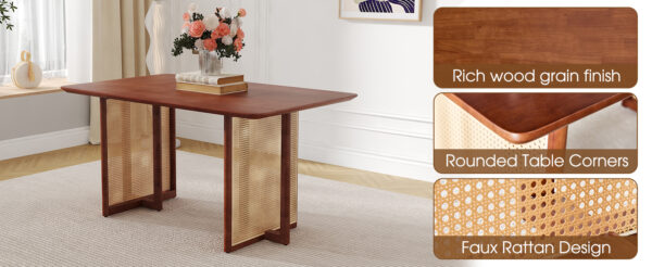 4c7e7b7f1f0c43e69efcb974147809f2_b4ab7d951f83cbdb272c134676ca5746 Chinese country retro solid wood dining table,simple modern imitation rattan dining table.Suitable for dining room, living room, office.Natural Style Walnut Solid Wood Dining Table.