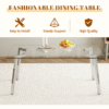 Table and chair set.71 * 35.4 inch rectangular dining table.Tempered Glass Tabletop,Silver 7-shaped Metal Table Legs.Paried With 6 Transparent Plastic Dining Chair with Silver Metal Legs.