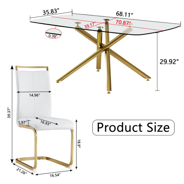4c9b3342c46a48bdb12e0b82b60fe51d_20230717_ee134a4d6f98b08fd6fdc2ce7462b868 Large Modern Minimalist Rectangular Glass Dining Table for 6-8 with 0.39" Tempered Glass Tabletop and Golden Plated Metal Legs,for Kitchen Dining Living Meeting Room Banquet hall 71'' x 39'' x30''1537
