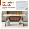63"x31.5x30" Luxurious Snow Mountain Stone Sintered Stone Dining Table with Silver Stainless Steel Butterfly Legs.The tabletop is designed to be scratch and heat resistant.