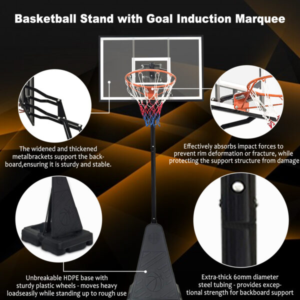4cb596b7089a41b894d256725e2a5f85_0461bf1f78ced9be2e0f4517999cf179 Portable Basketball Hoop for Youth Adults & Professional Match,Adjustable Height 8.04 ft to 10.01 ft,44 inch Backboard with Rebound System, Indoor/Outdoor Basketball Goal with Rebound Board and Wheels