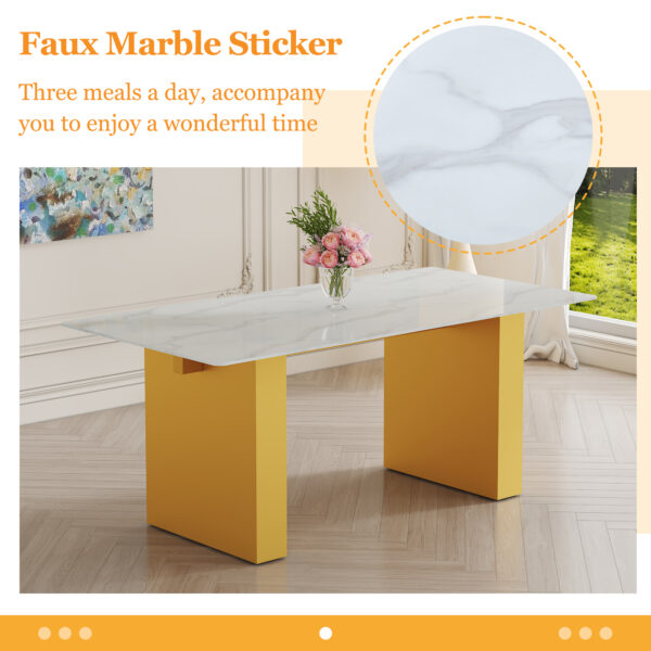 4ce2fa99962942d1bc5d82ba656c8dbd_7608c7987038f637becb892f7ed75578 Large modern rectangular table with 0.4 inch patterned tabletop and large MDF table legs, suitable for kitchen, dining room, and living room 71 "* 35.4" * 30 " 1546
