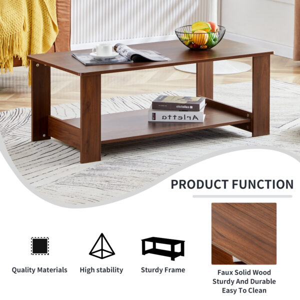4d08a9aebdc14794aa8f902038cb6254_20231011_fc70bb80d8928cf2f6895e41d3663028 Modern and practical walnut textured coffee tables , tea tables. The double layered coffee table is made of MDF material. Suitable for living room 43.3"*21.6"*16.5" CT-16