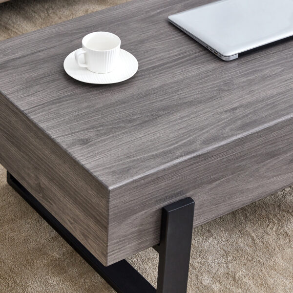 4d3300bd54694b94abe942a724300441_20240122_b1616fcd8a1ac9ef9e14ed66a65bb691 A rustic gray wood grain MDF coffee table with black metal legs - an elegant space in natural wood tones