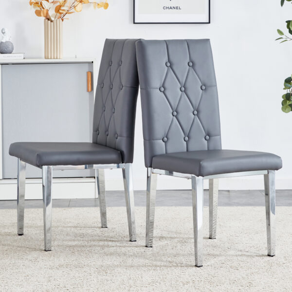 4d5919a15e17409a9ed5c6debafd1d4b_932c54cf6fd847921bb3acc66ff80d02 2 piece set of gray armless dining chairs brings a touch of elegance and mystery to the dining area with its deep gray tone,The grid and buckle design of the back add a vintage yet fashionable touch