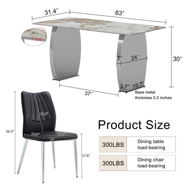 4db306df58294a4eabbf34383ea2a45d_fe6260ed7e9beeb3ac38cf6b11aa898c Table and chair set.63*31.4 Inch Pandora Patterned Sintered Stone Dining Table Set - 4 Shell Textured Black Chairs, Modern Light Luxury.Perfect For Dinner Room,Meeting Room,Kitchen,etc.