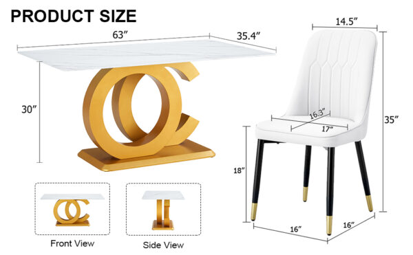 4dc0a1ab6a554d52b837c77a11a08281_20240306_5b2e8ccbbf886d0833c621c01ebf28cd A large modern minimalist rectangular dining table suitable for 6-8 people, A set of 6-piece PU leather backrest and black metal legs modern dining chairs. F-OC C-007