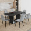 Table and chair set.Black Marble Pattern MDF Dining Table Set - 63"x35.4" with 6 Light Gray Linen Fabric Chairs.Integrated Seat and Backrest,Linen-Cotton Material.Suitable for kitchen,Dining room,etc.
