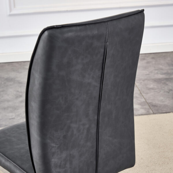 4dc98e3315fe47b9885f10e4cd0fe2d8_ddba18a29c8f96603ef164212bb0564c Table and chair set.63"*35.4" White Imitation Marble Pattern MDF Dining Table Set - 6 Soft and Comfortable Dark Gray PU Chair With Arched Metal Silver Leg.Create Your Exclusive Low-Key Luxury Space.