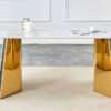 63"x31.5x30" Luxurious Snow Mountain Stone Slab Dining Table with Golden Stainless Steel Butterfly Legs.The tabletop is designed to be scratch and heat resistant.Slabs Tabletop,