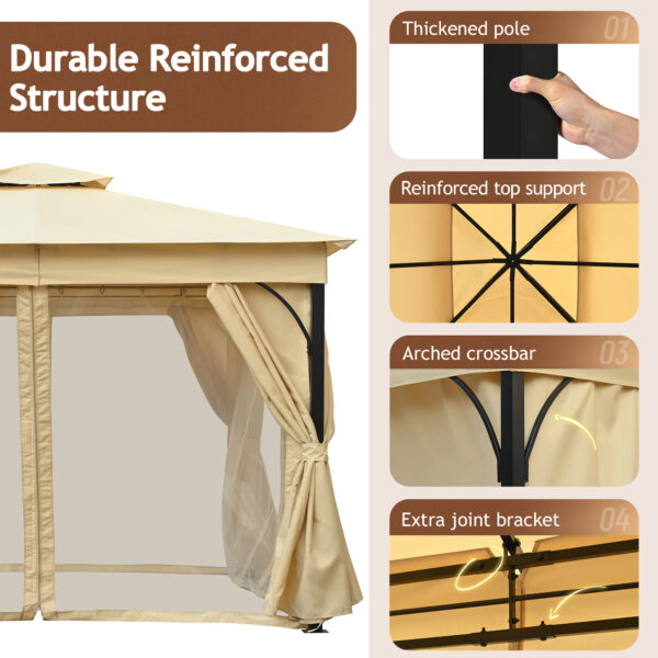 TREXM 10x12 Outdoor Gazebo Tent with Double Roofs, Patio Gazebo with Mosquito Netting and Privacy Screens, Patio Canopy for Shade and Rain for Backyard, Garden, Lawn and Deck (Beige)