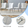 Table and chair set.Elegant Transparent Tempered Glass Dining Set - 71"x35.4" with 8 White PU Chairs with a vertical stripe design on the backrest.