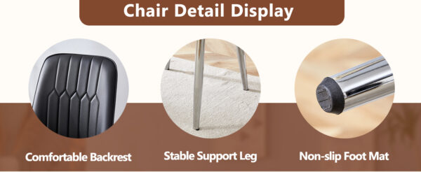 4e07f940b63043faa3f2e9107887dc6f_26cd8b3a3bfca96faf01640b93889533 Table and chair set.63"x31.5x30" Luxurious Snow Mountain Patterned Sintered Stone Table with Silver Metal Butterfly Legs.Paired With 4 Black Chairs With Silver Metal Legs.Modern Light Luxury.