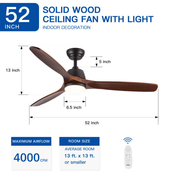 52" YUHAO Farmhouse Rustic  LED Ceiling Fan with Remote Control
