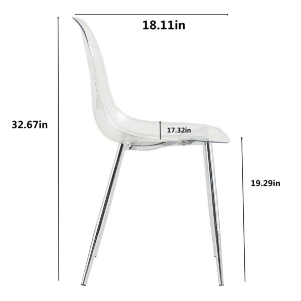 4e11f30ca59e46a7974773da0208a32b_20230130_55cc976fe55cb5f359d67fc394374105 Modern minimalist transparent dining chair, plastic chair, armless crystal chair, Nordic creative makeup stool, negotiation chair, silver plated metal leg 6-piece set, TW-1200
